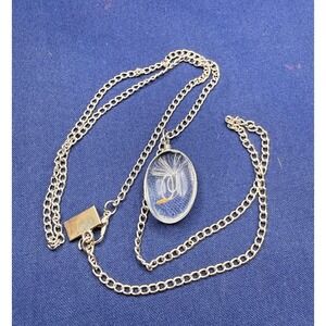 Vintage Lucite WISH Necklace Dandelion‎ Seed Clear Oval